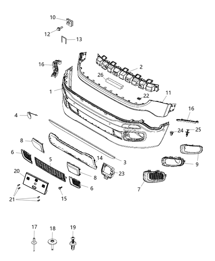2015 Jeep Renegade  Front Upper Bumper Cover Diagram for 5UX70TZZAA