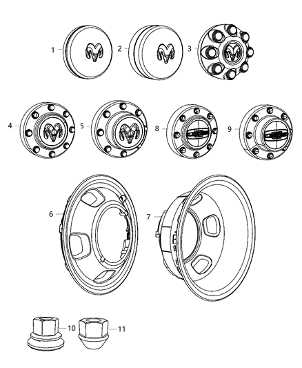 2012 Ram 3500  Wheel Center Cap Diagram for XY18PAKAD