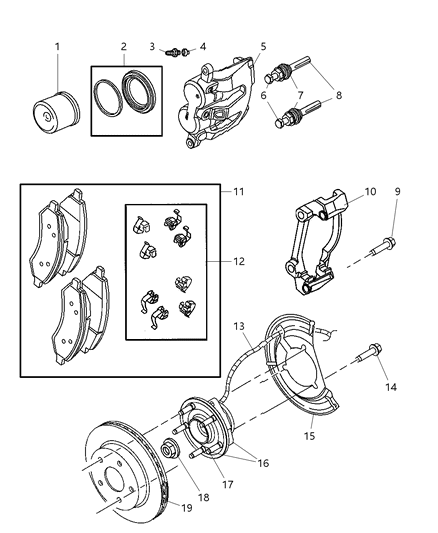 2007 Dodge Dakota Front Disc Brake Pad Kit Diagram for 2AMV1350AB