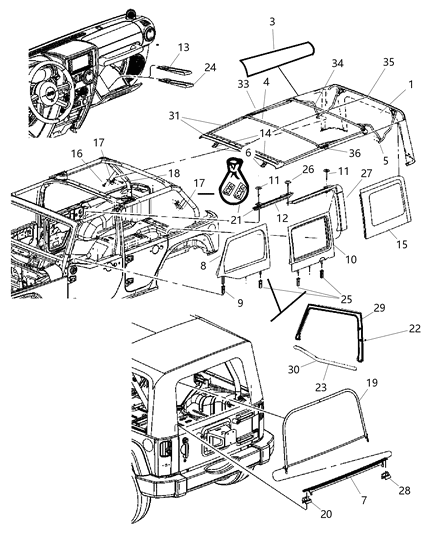 2012 Jeep Wrangler  Rail-Door Glass Diagram for 5182824AD