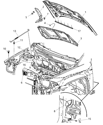 2012 Jeep Patriot  WEATHERSTRIP-Hood To Radiator Diagram for 5067756AD