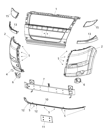 2018 Ram ProMaster 1500  Front Bumper Cover Diagram for 1ZT90LAHAA