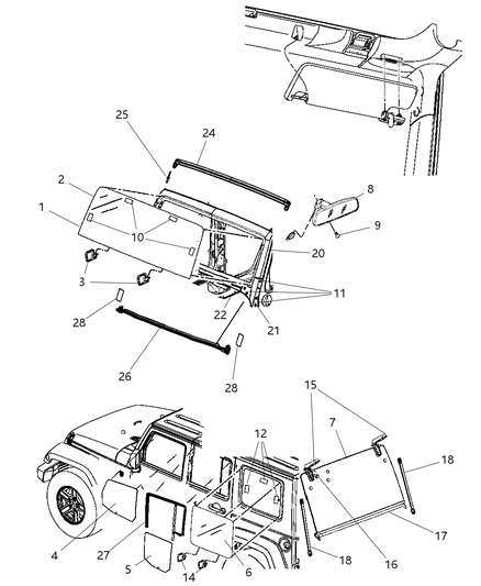 2008 Jeep Wrangler  Glass-Door Glass Run With Glass Diagram for 55395736AG