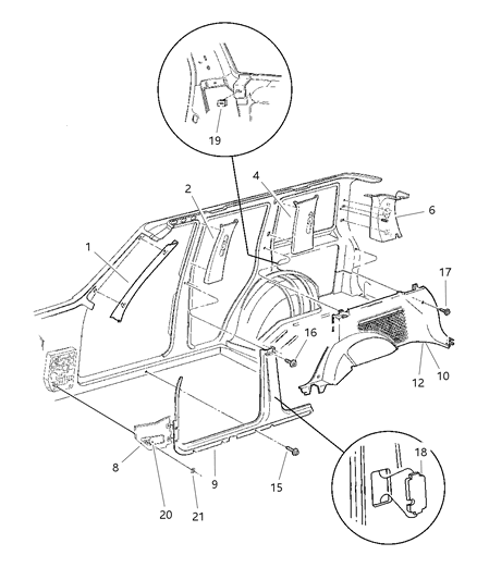 1997 Jeep Grand Cherokee  Molding-C Pillar Diagram for 5FM56SAZ