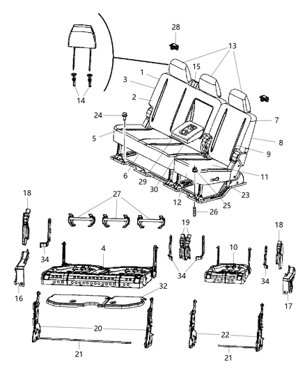 2016 Ram 2500  Rear Seat Cushion Cover Right Diagram for 5NA86LA8AB