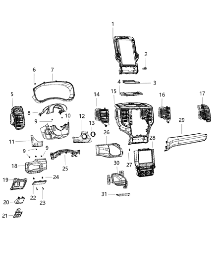 2020 Ram 3500  Outlet-Air Conditioning & Heater Diagram for 5YK751X7AC