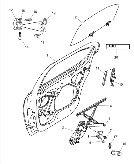 1997 Dodge Stratus  Door Hinge Rear Left Upper Lower Diagram for 4814467