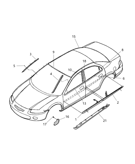 2006 Chrysler Sebring Molding-Front Door Diagram for SX11ARHAC