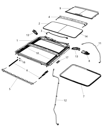 2012 Ram 1500  Cover-SUNROOF Mechanism Diagram for 68049129AA
