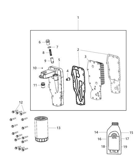 2019 Ram 2500  Engine Oil Cooler Diagram for 68015126AA