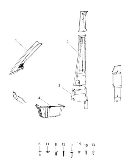 2015 Ram ProMaster City  Molding-A Pillar Diagram for 5VR64LDMAA
