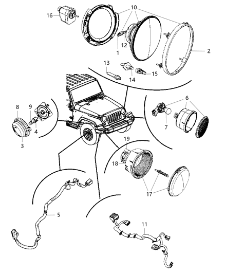 2017 Jeep Wrangler  Headlamp Bulb Diagram for L0000H13