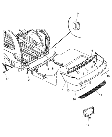 2006 Dodge Grand Caravan  Rear Bumper Cover Diagram for 5113193AA