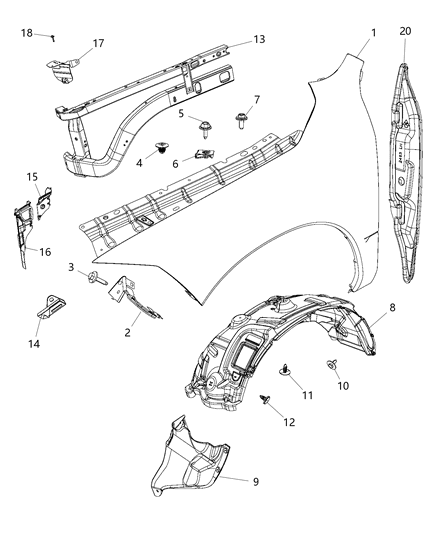2017 Ram 1500  Shield-Fender Diagram for 68084880AB