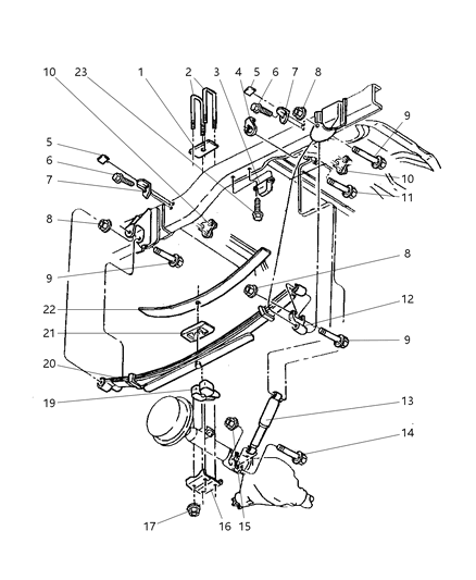 1997 Dodge Ram 2500  Rear Leaf Spring Diagram for 52106295