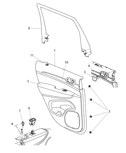2016 Jeep Grand Cherokee  Rear Door Trim Armrest Diagram for 1VZ32DX9AA