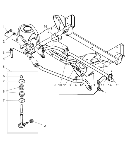 2007 Dodge Ram 3500  RETAINER-STABILIZER Bar BUSHING Diagram for 52037710AB