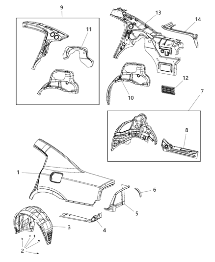 2014 Dodge Charger  Panel-Body Side Aperture Inner Diagram for 68096296AJ