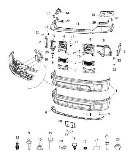 2015 Ram 1500  Bracket-FASCIA Support Diagram for 68104944AC