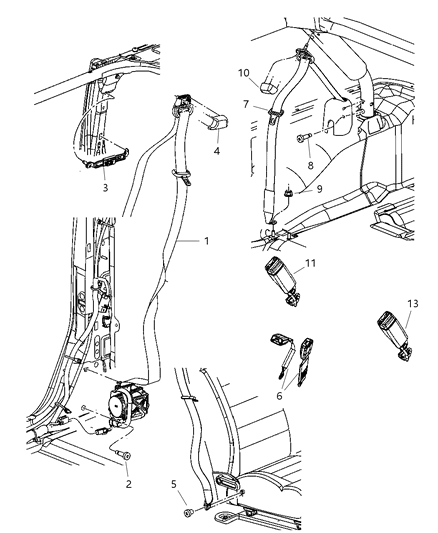 2007 Jeep Wrangler  Rear Inner Right Seat Belt Diagram for 5KN771DVAA