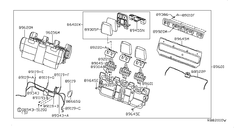 2009 Nissan Quest 3rd Seat Cable Assembly-3RD Seat Diagram for 89119-ZM00A