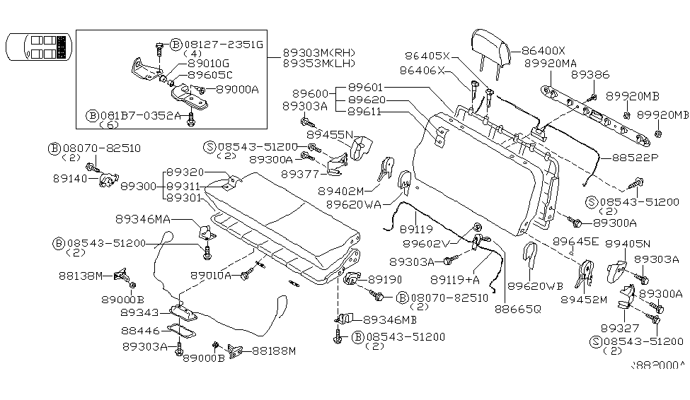 2005 Nissan Quest 3rd Seat Cable Assembly-3RD Seat Diagram for 89119-5Z000