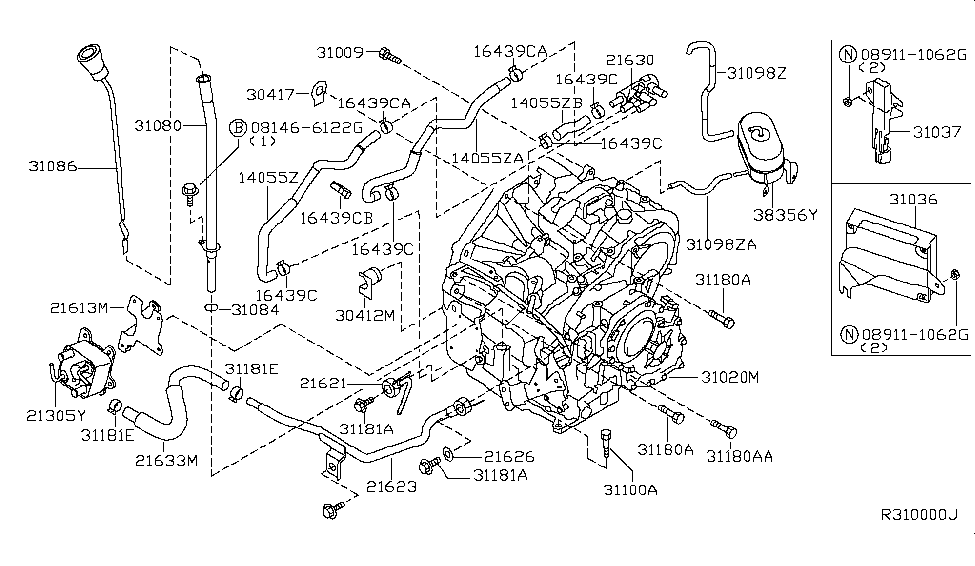 2007 Nissan Quest Auto Transmission,Transaxle & Fitting Bolt Diagram for 31377-0E013