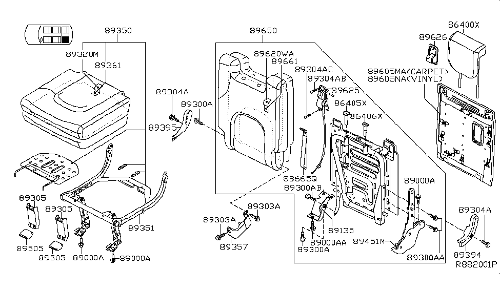 2011 Nissan Pathfinder 3rd Seat Back Panel Assembly, Vinyl Diagram for 89655-EA102