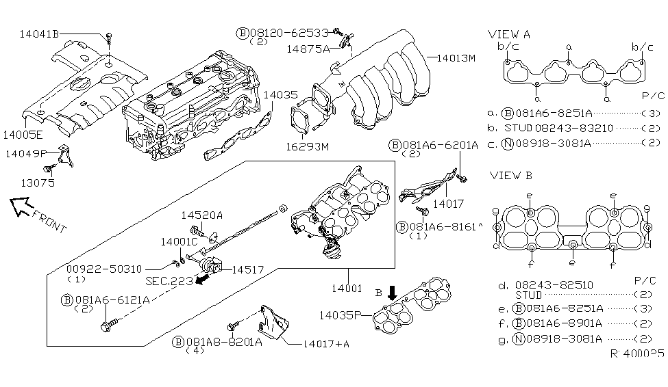 2003 Nissan Altima Manifold Gasket-Throttle Chamber Diagram for 16175-3Z000