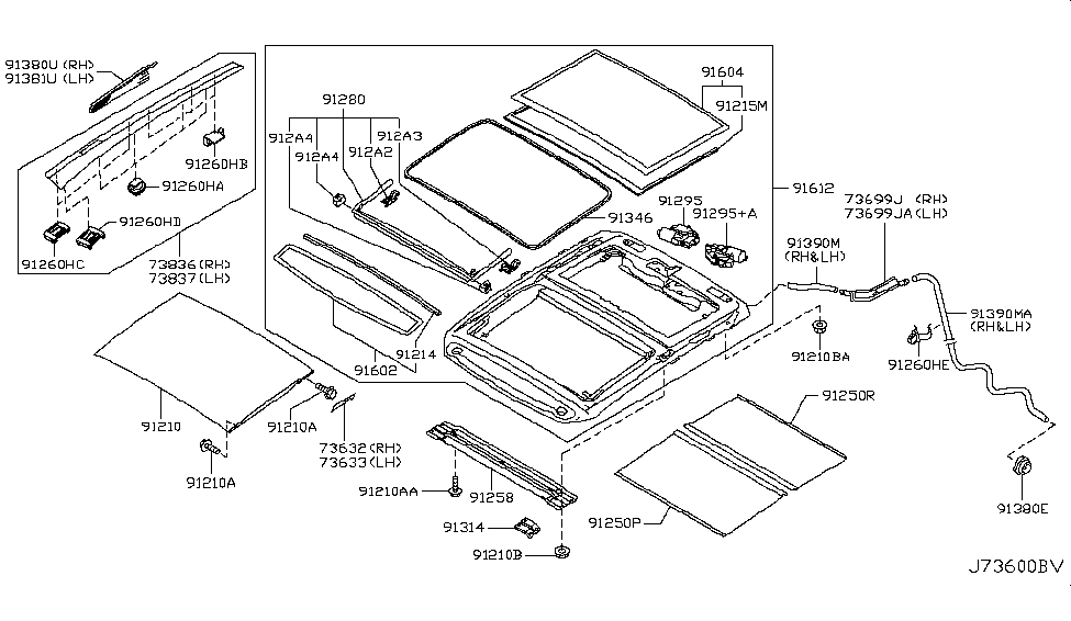 2012 Nissan Murano SUV Sun Roof Parts Lid Assy-Sunroof, Slide Diagram for 91210-1AA1A