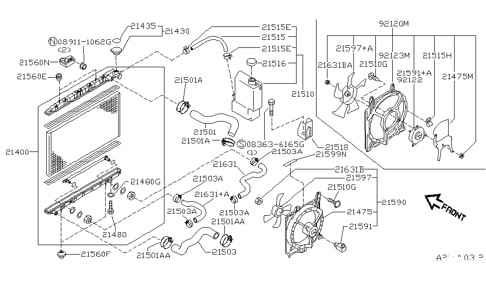 1997 Nissan 200SX Radiator,Shroud & Inverter Cooling Fan Caution Label Diagram for 21599-5B600