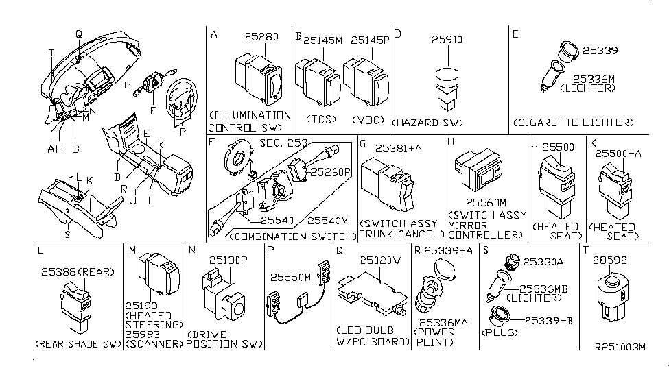 2006 Nissan Maxima Switch Knob & Heater Assy-Cigarette Lighter Diagram for 25335-2Y900