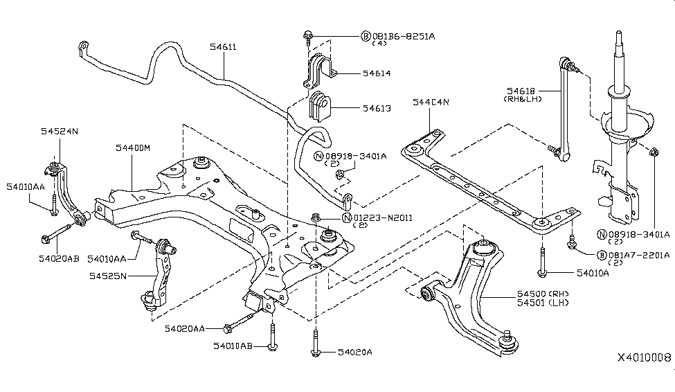 2012 Nissan Versa Hatchback Front Suspension Member Complete Diagram for 54400-EL00A