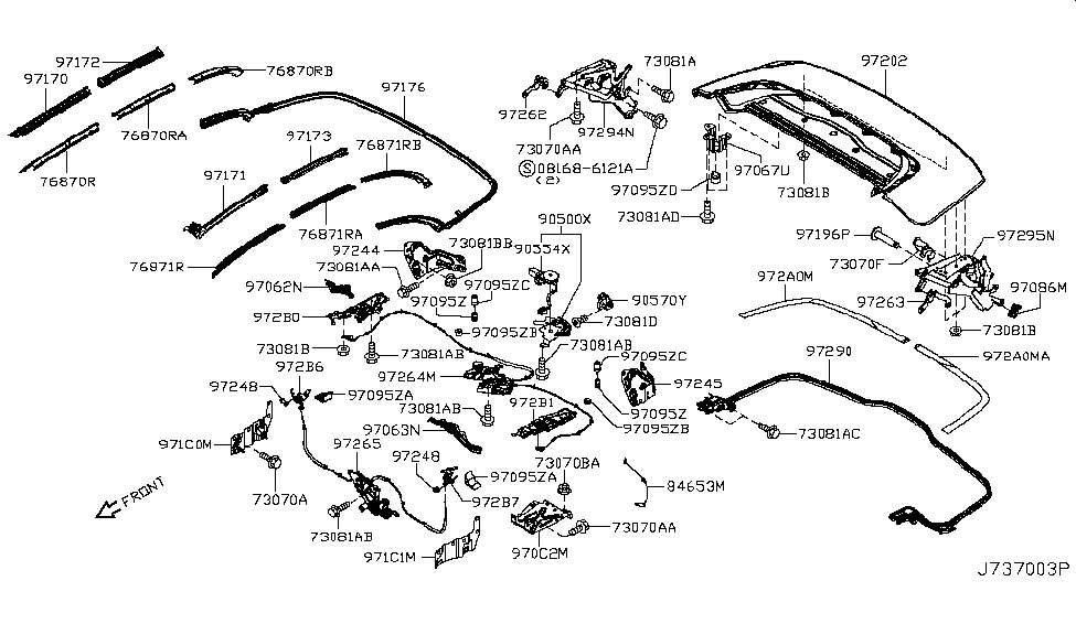 2011 Nissan Murano CrossCabriolet Open Roof Parts Screw Diagram for 08168-6121A