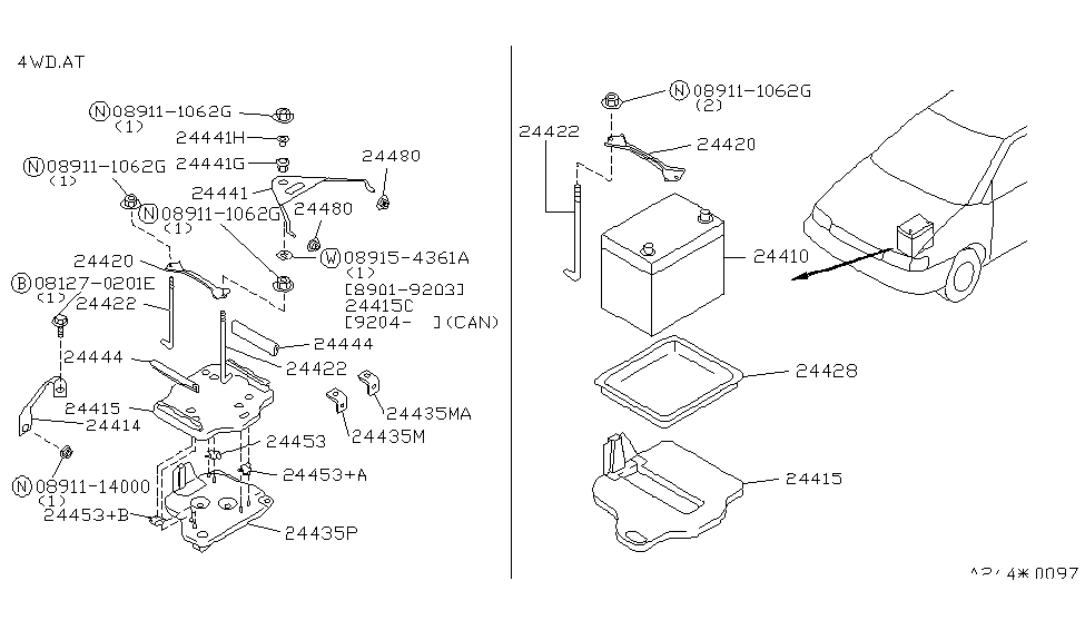 1993 Nissan Axxess Battery & Battery Mounting Tray-Battery Diagram for 24428-56L00