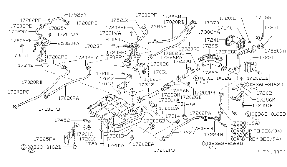 1992 Nissan Axxess Fuel Tank Ring-O Fuel Gag Diagram for 17342-01A00