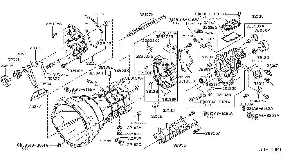 2004 Nissan 350Z Transmission Case & Clutch Release Nes Standard Hardware Diagram for 08918-3061A