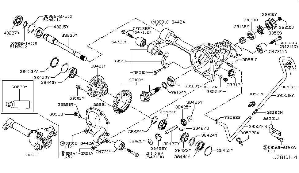 2018 Nissan Armada Front Final Drive Bearing-Side Shaft Diagram for 38440-EA500