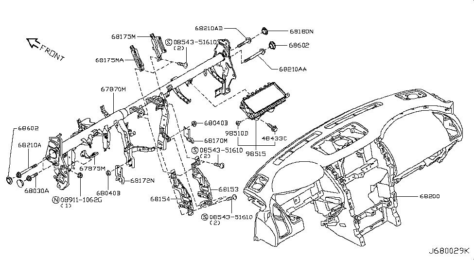 2018 Nissan Armada Instrument Panel,Pad & Cluster Lid Bolt Diagram for 01125-N8111