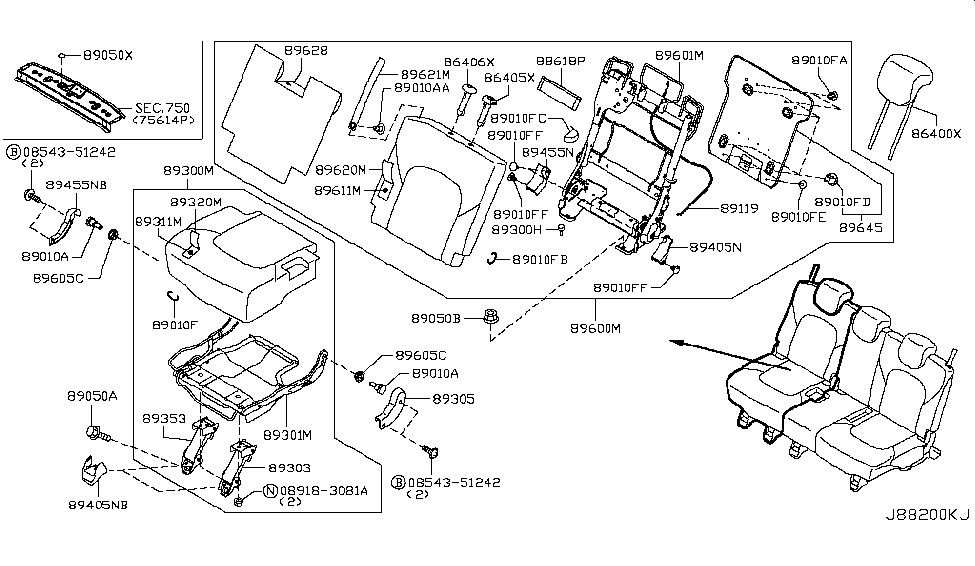 Nissan 89621-1LB0B Strap Assy-Device, 3rd Seat Back