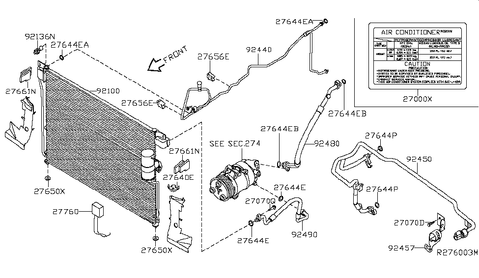 2008 Nissan Xterra Condenser,Liquid Tank & Piping Label Air Con Diagram for 27090-EA010