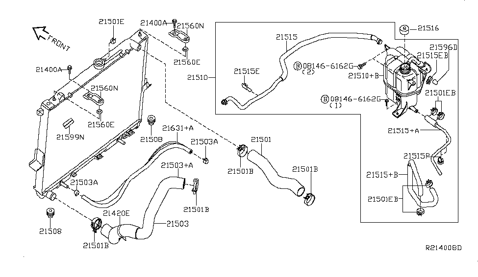 2015 Nissan Xterra Radiator,Shroud & Inverter Cooling Hose-Auto Transmission Oil Cooler Diagram for 21632-EA200