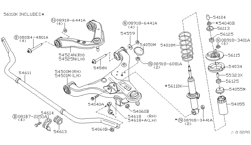 2012 Nissan Xterra Front Suspension Link Complete Front Suspension, Lower Lh Diagram for 54501-9CD0A