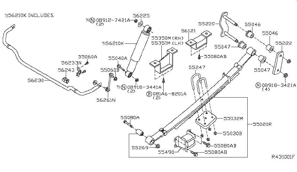 2014 Nissan Xterra Rear Suspension Spring Assembly Leaf, Rear Diagram for 55020-EA00B