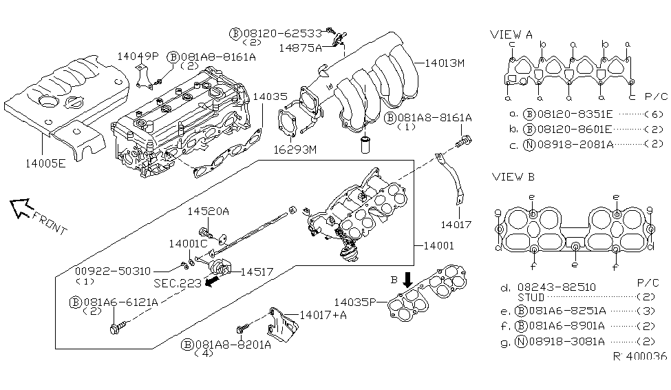 2005 Nissan Sentra Manifold Gasket-Manifold To Cylinder Head Diagram for 14035-4Z000