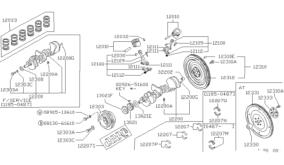 1987 Nissan Hardbody Pickup (D21) Piston,Crankshaft & Flywheel DOWELL-FLYWHEEL Diagram for 12313-10600