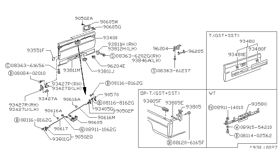 1992 Nissan Hardbody Pickup (D21) Rear Body Hinge Assembly-Rear Gate RH Diagram for 93480-01G00
