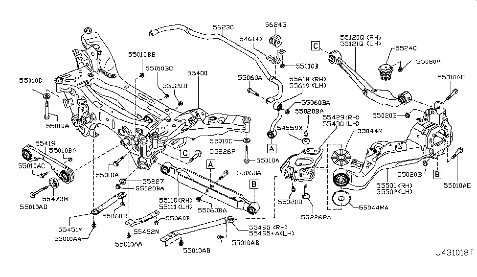2010 Nissan Rogue Rear Suspension Bracket Assembly-Rear Suspension Arm, LH Diagram for 55430-JG000
