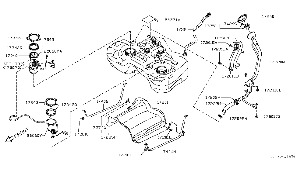 17285JG00A, Genuine Nissan Parts, ProtectorFuel Tank