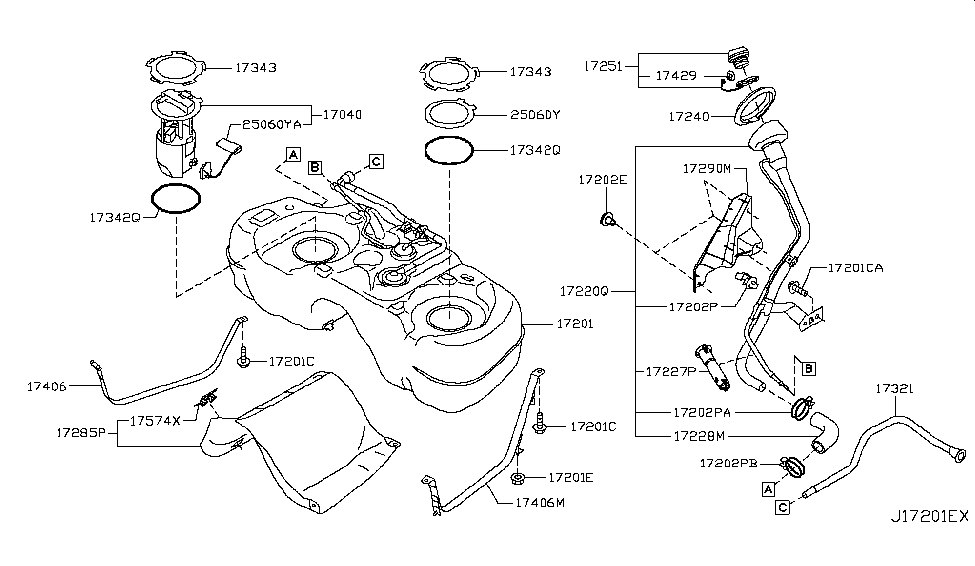 2015 Nissan Juke Fuel Tank Tube Assy-Filler Diagram for 17220-1KM0C